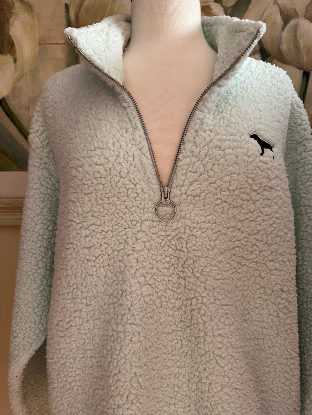 Victoria’s Secret PINK Fleece Sweatshirt Sherpa Mint Green Quarter Zip L - Picture 2 of 10